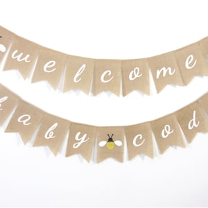 Estandarte de bebé de bienvenida de abeja, estandarte de bebé de arpillera, decoraciones de baby shower, estandarte de bebé de género neutro, estandarte de bebé personalizado personalizado