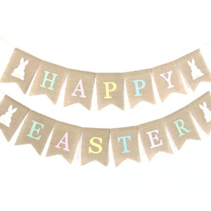 Happy Easter Banner, Easter Decor, Easter Bunting, Easter Garland, Easter Bunny Banner, Burlap Bunting, Easter Decorations, Happy Easter