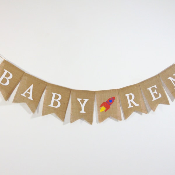 Custom Rocket Baby Banner, Space Baby Shower Decorations, Rocket Ship Shower Banner, Baby Shower Burlap Banner, Personalized Baby Banner