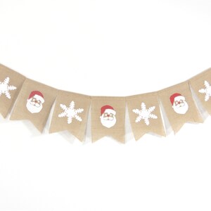 Santa Christmas Banner, Christmas Decor, Snowflake Christmas Banner, Holiday Decor, Burlap Bunting Garland, Christmas Decorations
