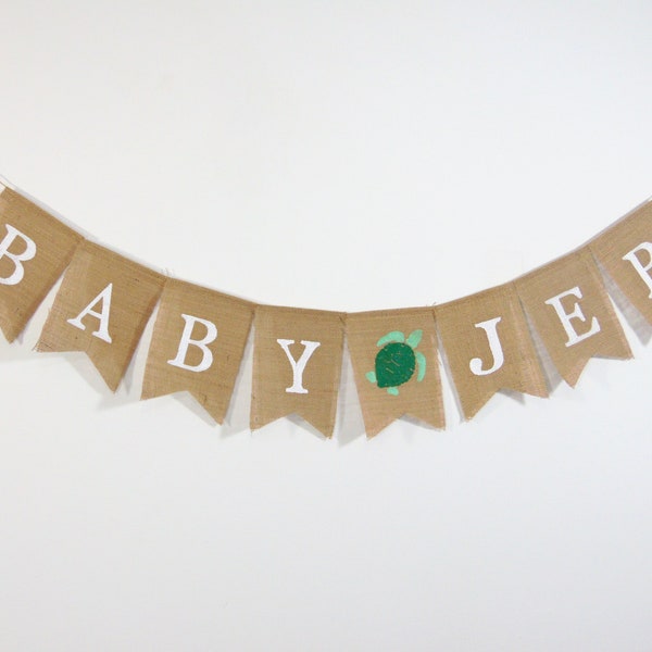 Custom Turtle Banner, Turtle Baby Shower Decorations, Turtle Party Banner, Baby Shower Burlap Banner, Personalized Name Banner