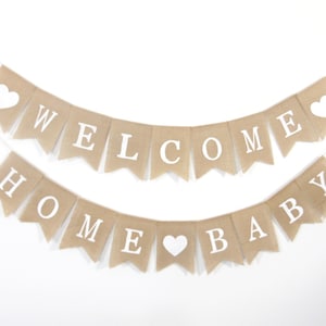 Banner de bienvenida a casa para bebé, banner de arpillera para bebé, decoraciones para baby shower, banner de arpillera para baby shower, banner de bienvenida a casa personalizado