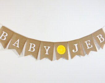 Custom lemon slice Banner, Lemon Baby Shower Decorations, Lemon Party Banner, Baby Shower Burlap Banner, Personalized Name Banner
