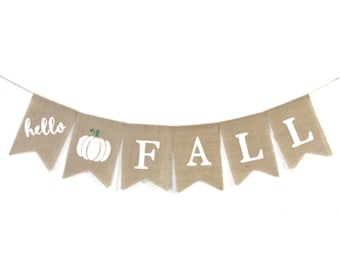 Hello Fall Burlap Banner, Fall Decorations, Autumn Burlap Banner, Hello Fall Bunting Garland, Fall Decor, Thanksgiving Decorations, Rustic