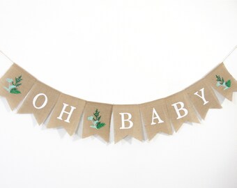 Greenery Baby Shower Banner, Greenery Shower Decoration, Baby Shower Burlap Banner, Oh Baby Burlap Banner, Gender Neutral baby Shower Decor