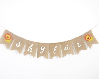 Lion Custom Name Burlap Banner, Personalized name banner, Lion Baby Banner, Personalized Burlap Garland, Baby Shower Decorations