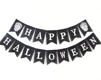 Rustic Halloween Decorations, Halloween Burlap Banner, Fall Banner, Happy Halloween Garland, Burlap Banner Bunting, Halloween Mantel Decor