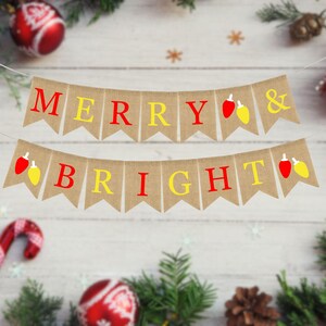 Merry and Bright Banner, Christmas Decorations, Christmas Mantel Decorations, Holiday Decorations, Christmas Burlap Banner, Merry and Bright