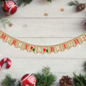 Merry and Bright Banner, Christmas Decorations, Christmas Mantel Decorations, Holiday Decorations, Christmas Burlap Banner, Merry and Bright