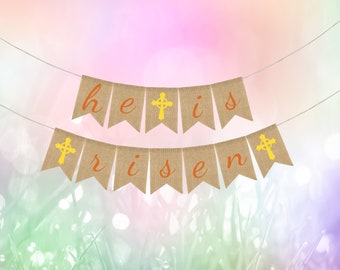 He is Risen Easter Banner, Easter Decor, Happy Easter Banner, Easter Bunting Garland, Burlap Bunting, Easter Decorations, Happy Easter
