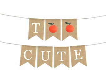 Estandarte demasiado lindo, dos lindos estandartes de cumpleaños, baby shower demasiado lindo, estandarte de arpillera naranja, estandarte cutie, estandarte de cítricos naranja, banderín de guirnalda