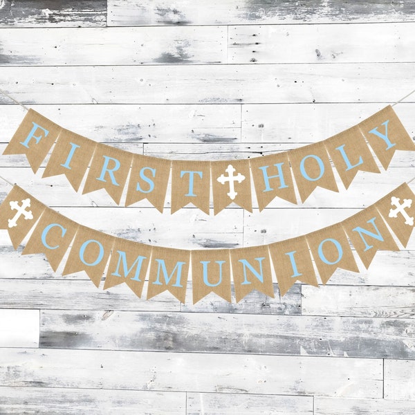 First Holy Communion Boy Banner, God Bless Banner, Custom Personalized Communion Banner God Bless Bunting First Communion Burlap Garland