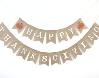 Happy Thanksgiving Banner, Thanksgiving Decorations, Thanksgiving Banner, Thanksgiving Burlap Bunting Garland, Rustic Holiday Decor