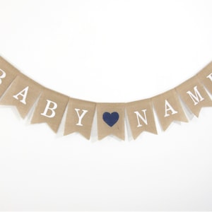 Custom Baby Name Banner, Navy Blue Baby Shower Decorations, Boy Shower Banner, Baby Shower Burlap Banner, Personalized Baby Name Banner