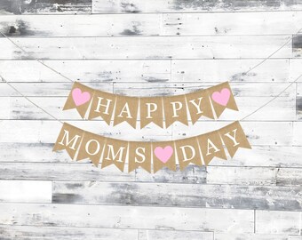 Guirnalda de arpillera para el Día de la Madre, Pancarta para el Día de las Madres, Arpillera para el Día de la Madre, Guirnalda para el Día de la Madre, Banderín para el Día de la Madre, Regalo para el Día de la Madre