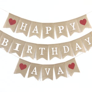 Custom Birthday Banner, Happy Birthday Burlap Banner, Happy Birthday Bunting, Rustic Birthday Decorations, Birthday Party Banner with Name