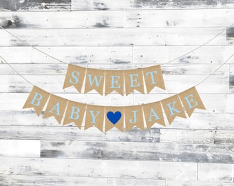 Banner de bebé dulce personalizado, banner de arpillera personalizado con nombre de bebé, decoraciones para baby shower, banner de arpillera para baby shower, banner con nombre de bebé, regalo