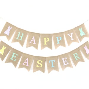 Happy Easter Banner, Easter Decor, Easter Bunting, Easter Garland, Easter Bunny Banner, Burlap Bunting, Easter Decorations, Happy Easter