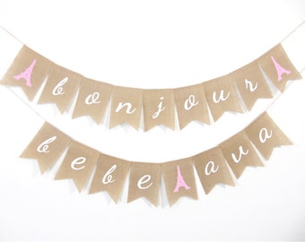 Bonjour Bebe Banner, French Baby Shower, Paris Theme Baby Shower, Parisian Baby Shower, Eiffel Tower Decorations, Paris Decor, Burlap Banner
