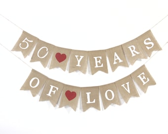 Anniversary Decor, Anniversary Banner, Happy Anniversary Burlap Bunting, Years of Love Banner Sign, Rustic Anniversary Burlap Banner