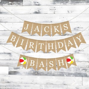 Custom Summer Birthday Banner, Happy Birthday Burlap Banner, Beach Ball Birthday, Splish Splash Birthday, Summer Bash Birthday, Beach Bash