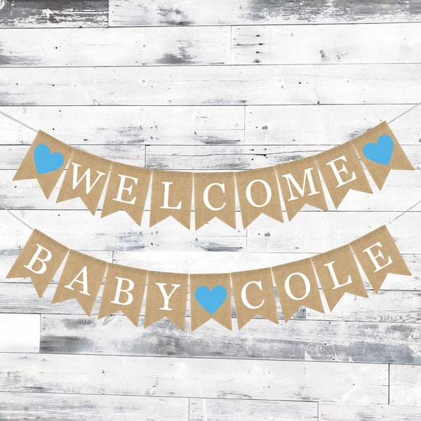 Welcome Baby Banner, Burlap Baby Banner, Baby Shower Decorations, Baby Shower Burlap Banner, Custom Personalized Welcome Baby Banner