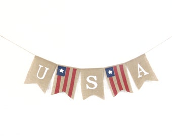 USA Burlap Banner, 4th of July Decor, American Flag Banner, Patriotic Banner, 4th of July Banner, Independence Day Banner, Patriotic Decor