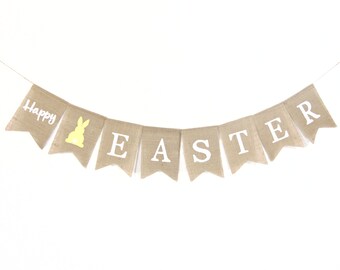 Happy Easter Banner, Easter Decor, Easter Bunting, Easter Garland, Easter Bunny Banner, Burlap Bunting, Easter Decorations, Happy Easter