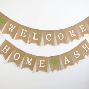 Bienvenido a casa Baby Banner, Burlap Baby Banner, Decoraciones Baby Shower, Baby Shower Burlap Banner, Banner personalizado de bienvenida a casa