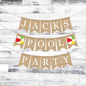 Custom Pool Party Banner, Happy Birthday Burlap Banner, Beach Ball Birthday, Splish Splash Birthday, Summer Bash Birthday, Birthday Bash