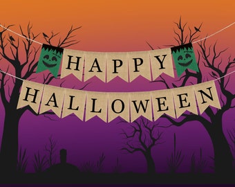 Happy Halloween Burlap Banner, Halloween Decorations, Halloween Banner, Happy Halloween, Banner Bunting, Halloween Decor, Rustic Decor