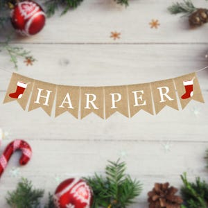 Custom Name Christmas Burlap Banner, Personalized name banner, Christmas Baby Banner, Personalized Burlap Garland, Baby Shower Decorations