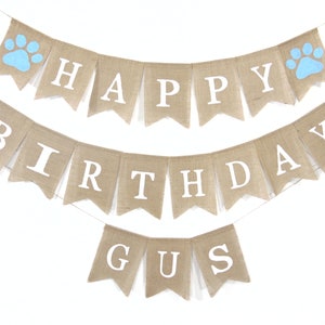 Happy Birthday Paw Print Burlap Banner, Pet Happy Birthday Dog Personalized, Personalized Banner Bunting, Paw Print Party Decor, Pet Party