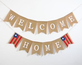 Welcome Home militaire banner, Welcome Home decoraties, Welcome Home jute banner, Welcome Home banner, Welcome Home jute vlag