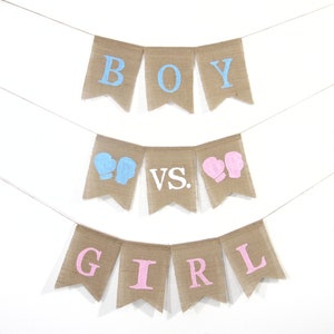 Boy vs Girl Gender Reveal Banner, Boy vs Girl theme baby shower, Boy vs Girl burlap banner, Gender Reveal Decor, Boy vs Girl Decor