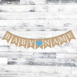 Pancarta de arpillera personalizada, pancarta con nombre personalizado, pancarta de arpillera para bebé, decoraciones para baby shower, guirnaldas de arpillera, baby shower rústico, regalo