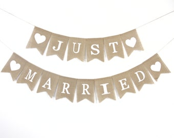 Just Married Banner, Wedding Decor, Just Married Bunting, Just Married Garland, Burlap Banner, Burlap Bunting, Wedding Shower Banner