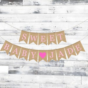 Banner de bebé dulce personalizado, banner de arpillera personalizado con nombre de bebé, decoraciones para baby shower, banner de arpillera para baby shower, banner con nombre de bebé, regalo