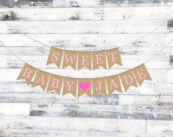 Banner de bebé dulce personalizado, banner de arpillera personalizado con nombre de bebé, decoraciones para baby shower, banner de arpillera para baby shower, banner con nombre de bebé, regalo