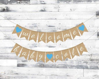 Welcome Baby Banner, Burlap Baby Banner, Baby Shower Decorations, Baby Shower Burlap Banner, Custom Personalized Welcome Baby boy Banner