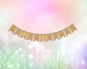He is Risen Easter Banner, Easter Decor, Happy Easter Banner, Easter Bunting Garland, Burlap Bunting, Easter Decorations, Happy Easter