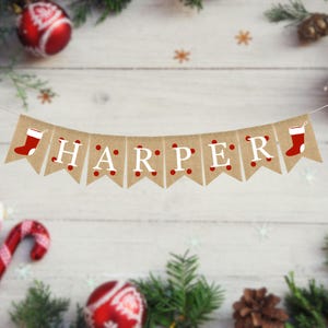 Custom Name Christmas Burlap Banner, Personalized name banner, Christmas Baby Banner, Personalized Burlap Garland, Baby Shower Decorations