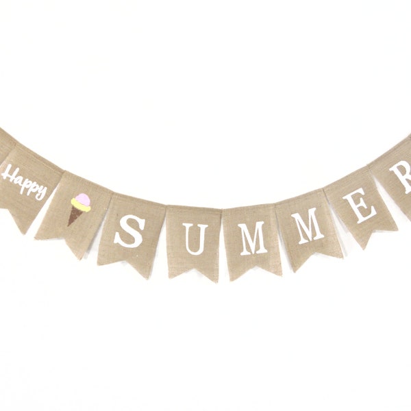 Happy Summer Banner, Summer Decorations, Summer 4th of July Decor, Burlap Bunting, Summer Decor, Happy Summer, Hello Summer Bunting Garland