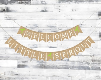 Welcome Little Sprout Burlap Banner: Little Sprout Shower Decoration, Baby Shower Burlap Banner, Farmers Market Baby Banner, Locally Grown