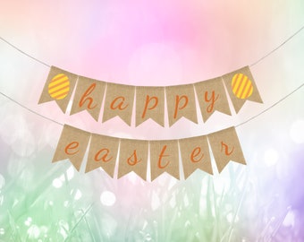 Happy Easter Banner, Easter Decor, Easter Bunting, Easter Garland, Easter Bunny Banner, Burlap Bunting, Easter Decorations, Happy Easter