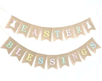 Easter Blessgings Banner, Easter Decor, Easter Bunting, Easter Garland, Happy Easter Banner, Burlap Bunting, Happy Easter Burlap Banner