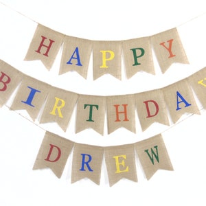 Happy Birthday Burlap Banner, Rainbow Birthday, Happy Birthday Bunting, Happy Birthday Banner Personalized, Rustic Birthday Decorations,