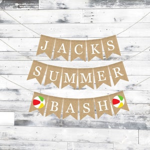 Custom Summer Birthday Banner, Happy Birthday Burlap Banner, Beach Ball Birthday, Splish Splash Birthday, Summer Bash Birthday, Beach Bash