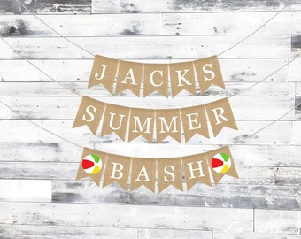Aangepaste zomer verjaardag banner, gelukkige verjaardag jute banner, strandbal verjaardag, Splish Splash verjaardag, Summer Bash verjaardag, Beach Bash
