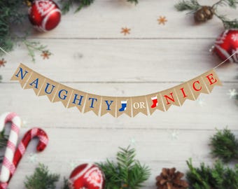 Naughty Or Nice Christmas Banner, Christmas Bunting, Christmas Decor, Holiday Decor, Burlap Banner, Christmas Decorations, Rustic Decor